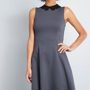 ModCloth All Polished Up Charcoal Grey Ponte Knit Dress Peter Pan Collar Medium